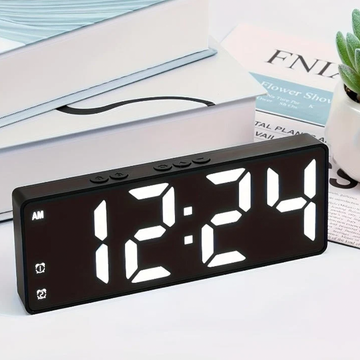 Large Digit LED Digital Alarm Clock, Dual Alert Setting Desktop Time Display With Adjustable Screen Brightness