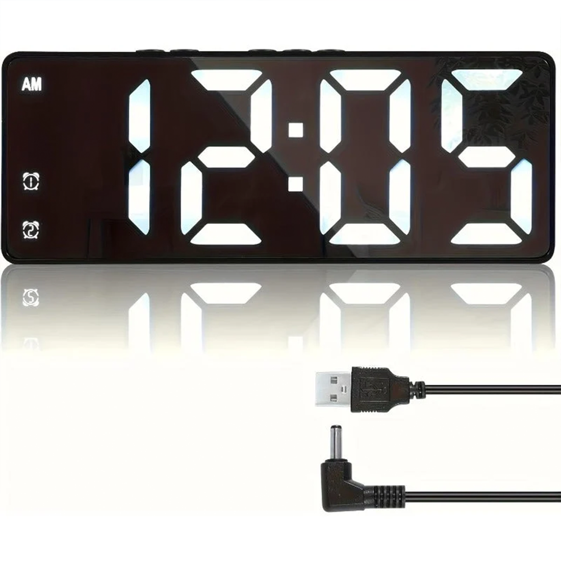 Large Digit LED Digital Alarm Clock, Dual Alert Setting Desktop Time Display With Adjustable Screen Brightness