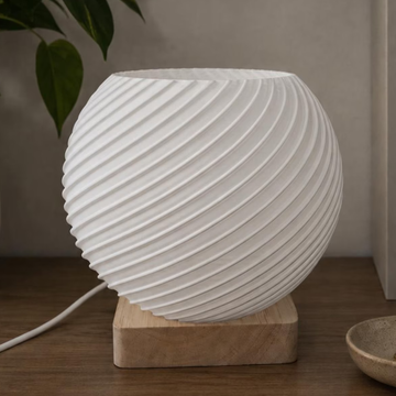 Spiral Textured Globe Table Lamp, Minimalist Ambient Lighting Fixture For Bedroom And Interior Decor