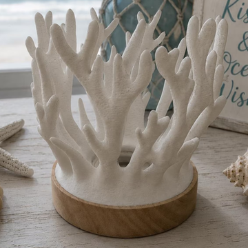 Ocean Coral Sculpture Ambient Lamp, Nautical Style Decorative Night Light With Circular Base