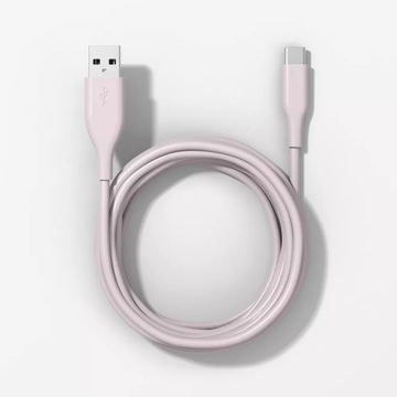 Usb-A To Usb-C Soft Charging Cable, Extended Length Power And Data Sync Cord In Pastel Pink
