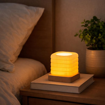 Stacked Ribbed Cube Mood Lamp, Compact Decorative Lighting With Solid Rectangular Base