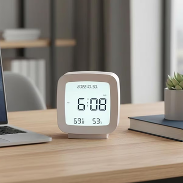 Rounded Square Digital Wake-Up Clock, Multi-Functional Desktop Timepiece With Climate Readout And Calendar Display