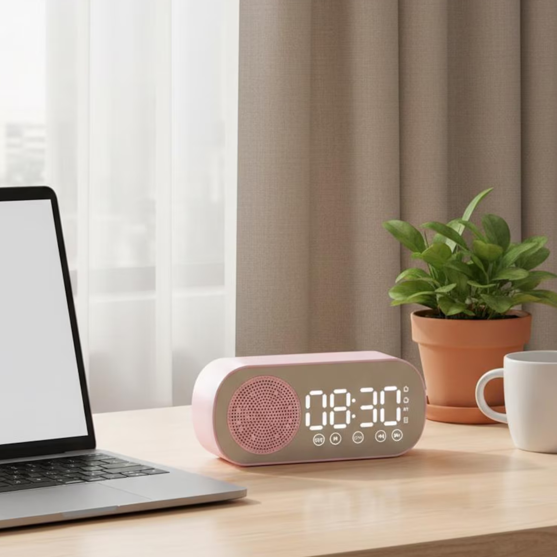 Dual-Purpose Digital Alarm Clock Speaker, Wireless Audio Player With LED Time Display For Desk And Bedside